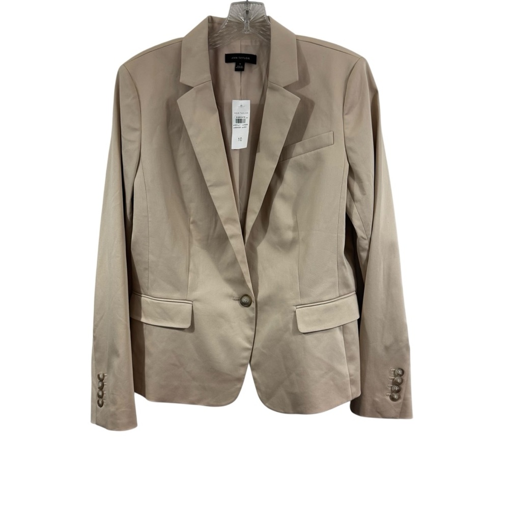 ANN TAYLOR Cotton One Button Perfect Neutral Blazer In Light Beige Cream 10 NEW